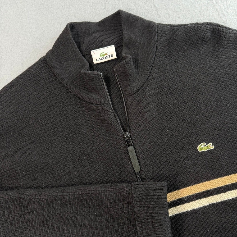 Lacoste Full Zip Sweater Mens Size Large 5 Black Striped Mock Neck Fall Staple